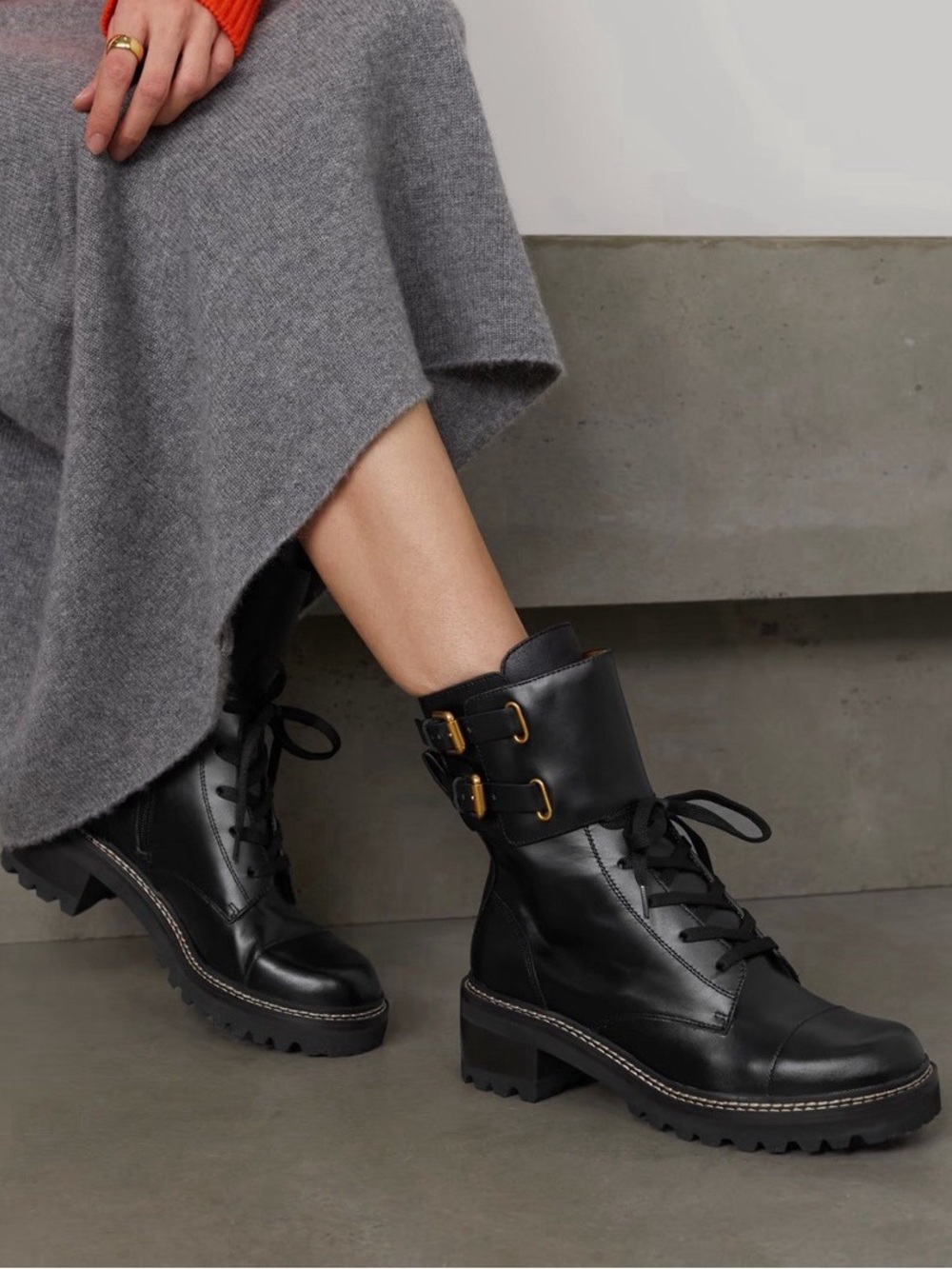 See by Chloe mallory black lace up combat boots ankle booties size 41